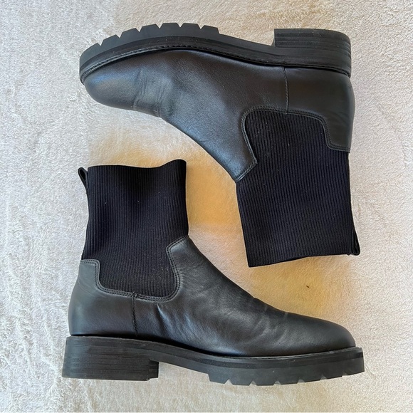 EILEEN FISHER East Leather and Recycled Stretch Knit Sock Boot SIZE 9.5 - Picture 9 of 16
